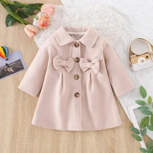 Autunno e inverno nuovo cappotto da bambina in stile coreano per vestiti a maniche lunghe per bambini con fiocco beige per 6 mesi-3 anni) 1