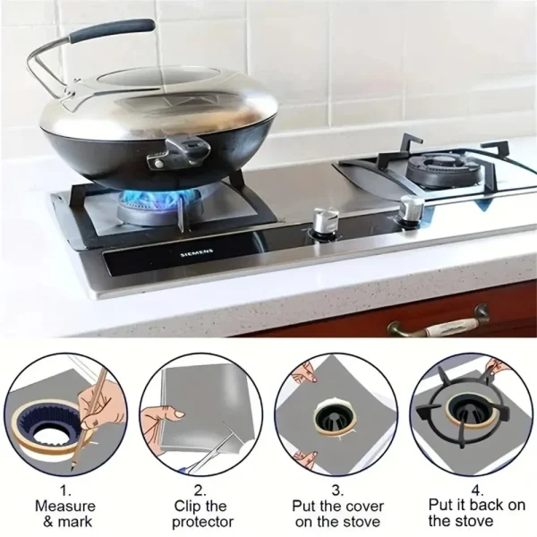 Copertura protettiva per fornello a gas Fodera antiaderente per bruciatore da piano cottura Resistente al calore Olio Lavabile Riutilizzabile Tappetino da cucina Piano cottura Tappetino pulito 3
