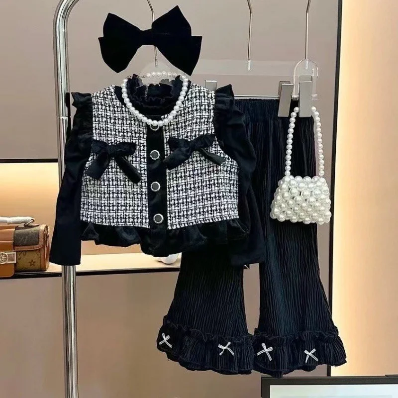Set di abbigliamento per ragazze Top per bambini Pantaloni svasati 3 pezzi Marea Autunno Vestito caldo per bambini Nuova primavera Dolce Set casual 12M-5 anni 1