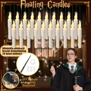 Candele galleggianti a LED di Halloween Bacchetta magica Appesa a distanza Funzionamento a batteria Potter Harries Candele galleggianti Decorazione a luce calda 1