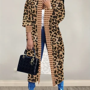 Giacca cardigan con stampa leopardata taglie forti Donna allentata Autunno Inverno 2024 Lunga antivento personalizzata senza fermaporta Moda 1