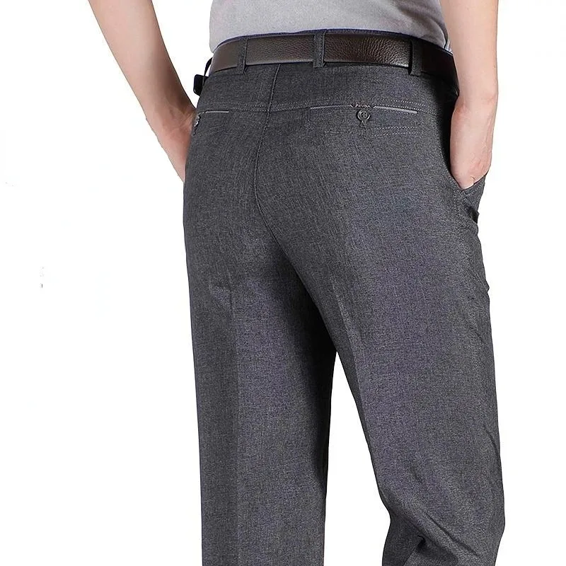 Pantaloni casual da lavoro sottili estivi dei nuovi uomini Moda autunnale Pantaloni solidi delicati addensati Pantaloni da abito di marca maschile Nero Grigio RIYBEOE 5
