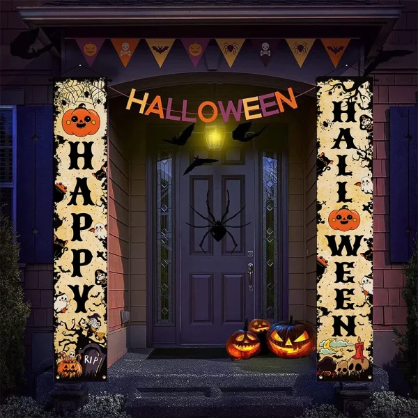 Happy Halloween Banner Zucca Fantasma Halloween Trucco Distico Decorazione per feste Portico Segno Interno Esterno Appeso a parete Sfondo 1