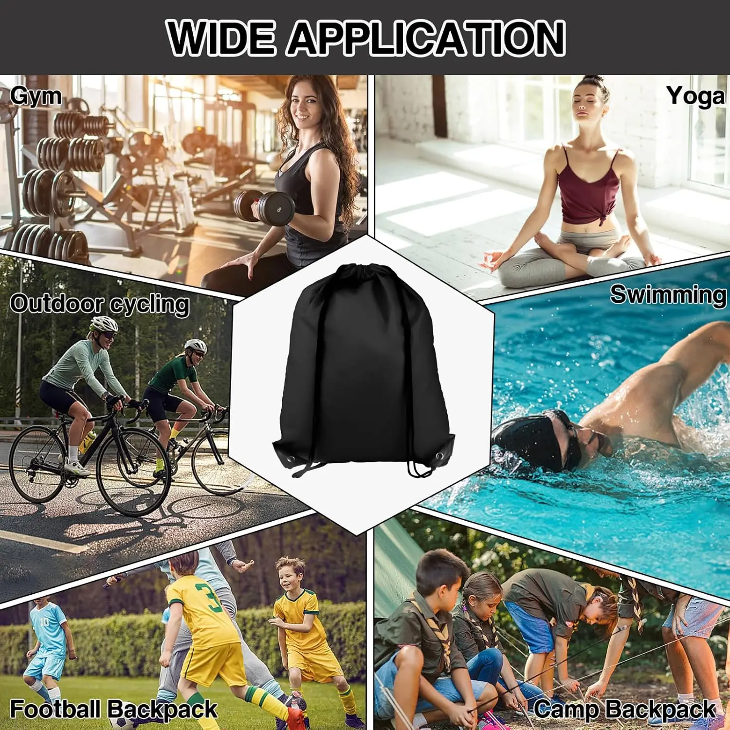 Zaino con coulisse con logo personalizzato da 10/20/30/50 pezzi - Sacco sportivo leggero per esterni per escursioni, campeggio, palestra e viaggi 6