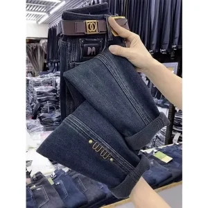 Jeans a gamba dritta foderati in pile autunno inverno taglie forti Pantaloni Harlan a gamba larga da donna Pantaloni larghi a nove punte con copertura dell'anca MM 1