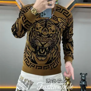 Felpa con cappuccio da uomo alla moda con stampa tigre e maglietta a maniche lunghe stile Maillard 1