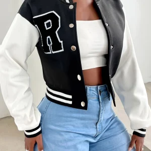 Giacca casual da donna elegante Bianco Autunno Inverno Bottoni Baseball Aviator Giacche corte per donna Capispalla corto a maniche lunghe 1