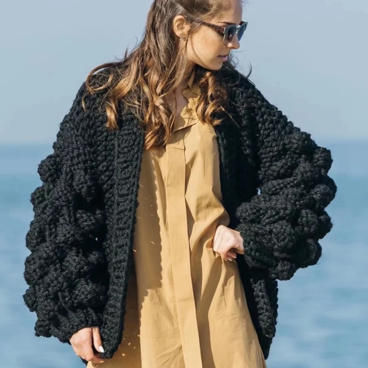 2025 inverno donna moda coreana americana manica lunga lanterna maglione cardigan lavorato a maglia donna scialle cardigan caldo casual lavorato a maglia 4