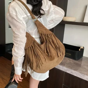 Borsa a tracolla da donna, borsa da donna con nappa in stile bohémien, borsa di grande capacità, borsa alla moda 1