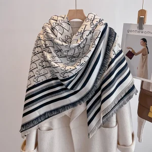 Sciarpa di cashmere da donna invernale di marca di lusso 2025 - Scialle con nappe stampato astratto, bandana di pashmina e poncho elegante 1