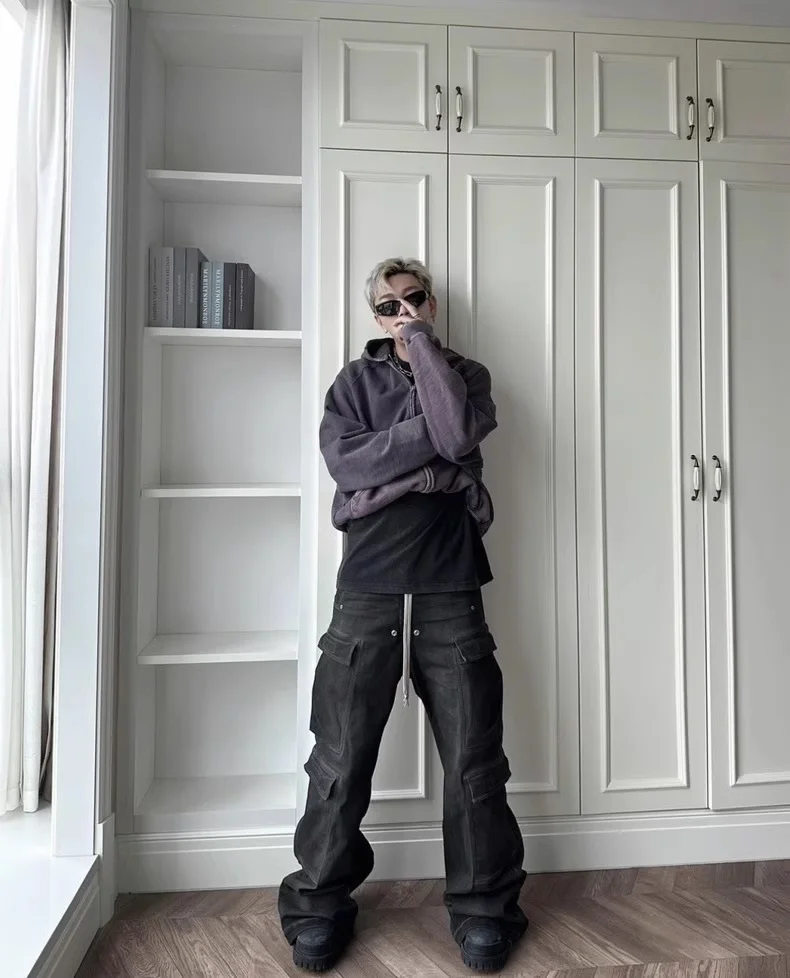 Owen Seak pantaloni Cargo da uomo pantaloni Casual larghi da uomo gotici autunno High Street pantaloni lunghi neri taglia XL 5