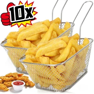 Mini cestino per patatine fritte quadrato Porta patatine fritte in metallo con manico Conservazione degli alimenti da scrivania Cestino in rete Accessori da cucina Strumenti 1