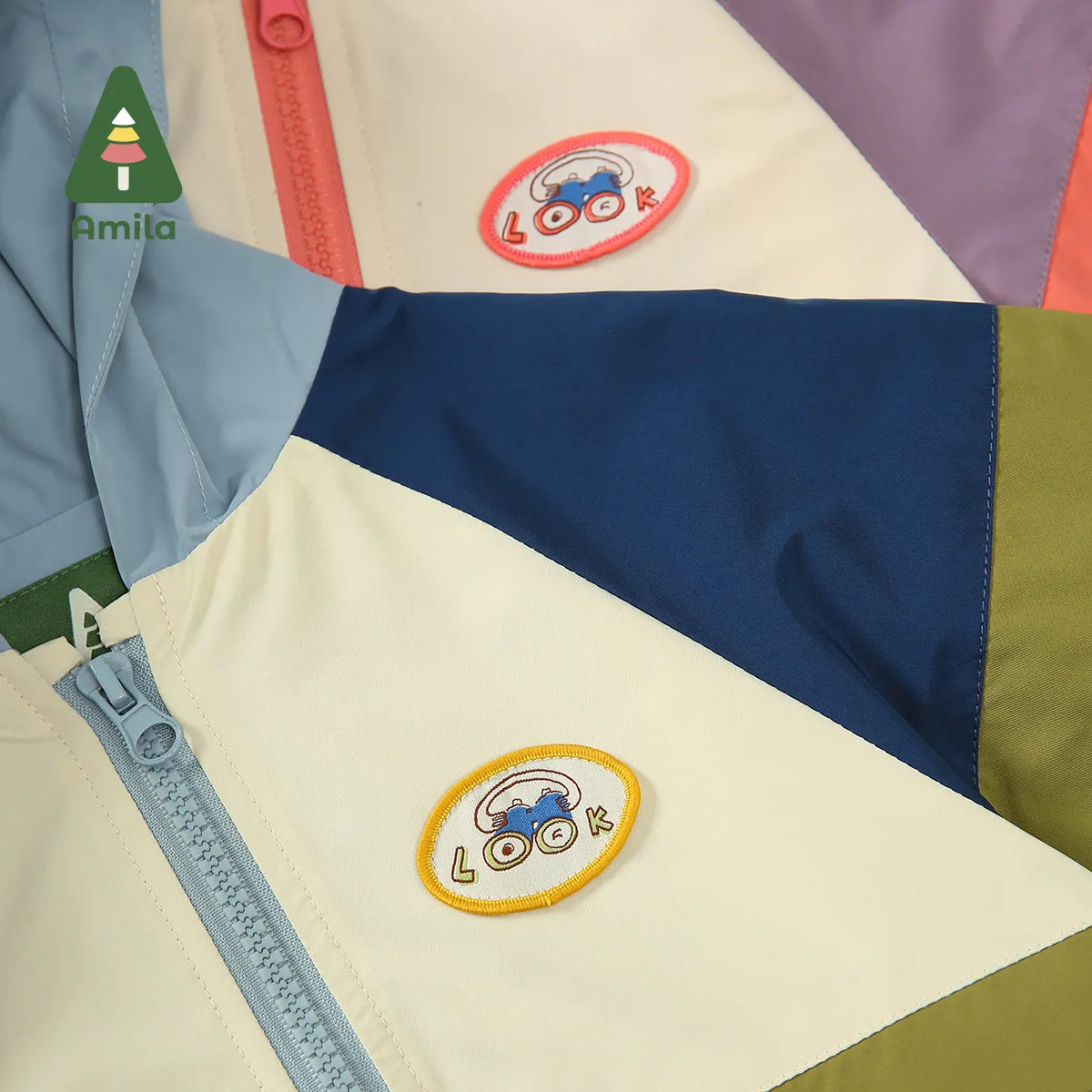 Amila Baby Jacket 2023 autunno New Contrast Color Design cuciture polsini regolabili moda Warm Girls Boys Cute Children Clothes 6