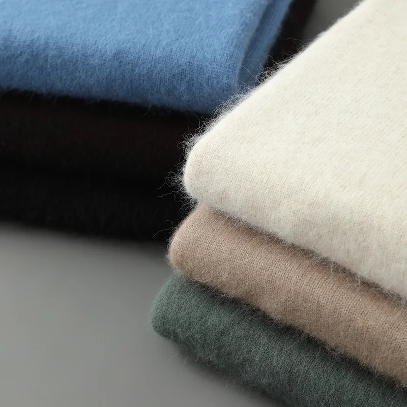 Maglione da uomo in maglia spessa 100% visone e cashmere, pullover caldo con colletto rovesciato, dolcevita invernale casual a maniche lunghe da uomo 6