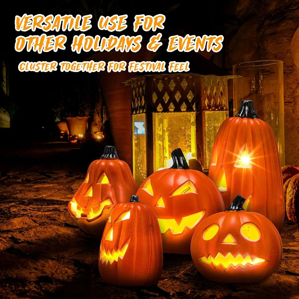 Set di lanterne di zucca di Halloween Lampada di zucca illuminata Luce a LED Arancione Decorazione di Halloween per la porta d'ingresso del portico Forniture per feste 2