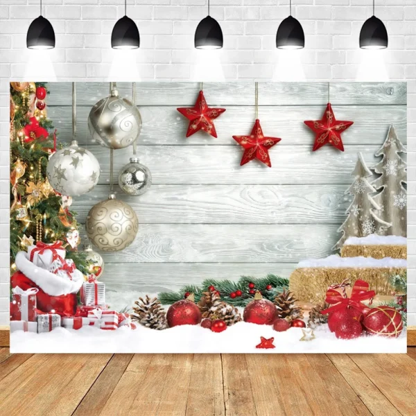 Sfondo di fotografia di natale camino in mattoni bianchi orso albero di natale sfondi bambini bambini festa in famiglia decorazioni per feste Banner 6
