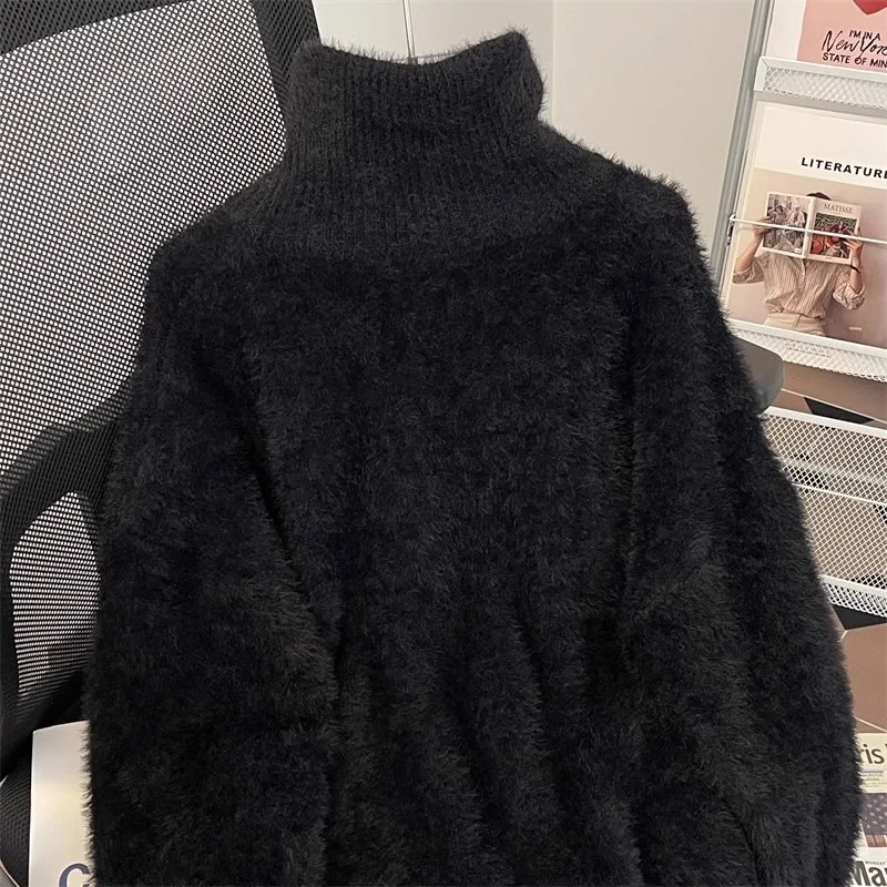 Maglione a collo alto con mezza zip, pelliccia di visone sintetica da uomo versatile, tinta unita, maglione lavorato a maglia con mezza zip, indossato con un maglione di peluche sul top 2