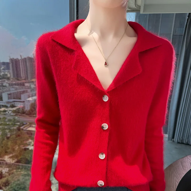Autunno e inverno versione coreana cardigan in cashmere visone giacca moda donna temperamento colletto maglione versatile lavorato a maglia 2