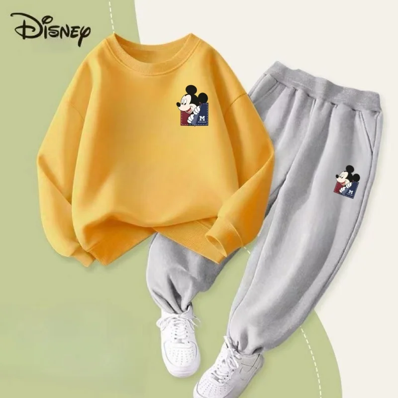 Set di vestiti per bambina autunnale per bambini Felpa con stampa Disney Topolino Top e pantaloni Fondo 2 pezzi Tuta in cotone per bambini 4