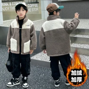 Ragazzi Giacche di lana d'agnello Ragazze Autunno Inverno Vestiti Cappotti Bambini Più Velluto Caldo All'aperto Nuovo Adolescente Moda Capispalla 1