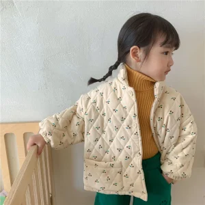 2024 nuove ragazze calde giacche trapuntate inverno fiore stampato cappotti bambini moda cotone capispalla bambini manica lunga imbottitura Parka 1
