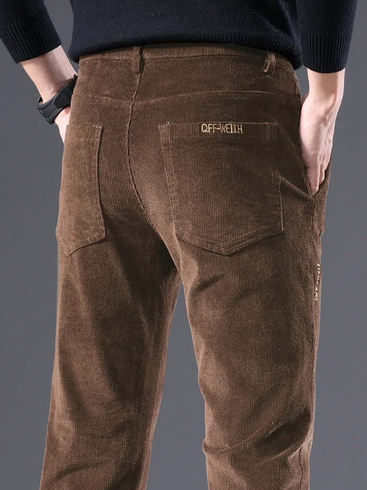 Autunno nuovi pantaloni Casual Slim in velluto a coste da uomo caffè di alta qualità moda comodi pantaloni dritti elasticizzati tinta unita maschile 4