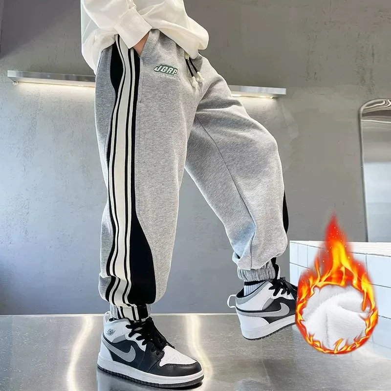Pantaloni della tuta Ragazzi Pantaloni casual Bambini Inverno Velluto spesso Pantaloni caldi da esterno Adolescenti Ragazzi Pantaloni lunghi a righe Pantaloni sportivi per bambini 2