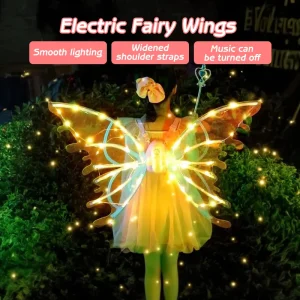 Ali di fata elettriche per ragazza illuminano le ali di farfalla in movimento con musica regalo per bambini per la festa di compleanno di Halloween Cosplay Dress Up 1
