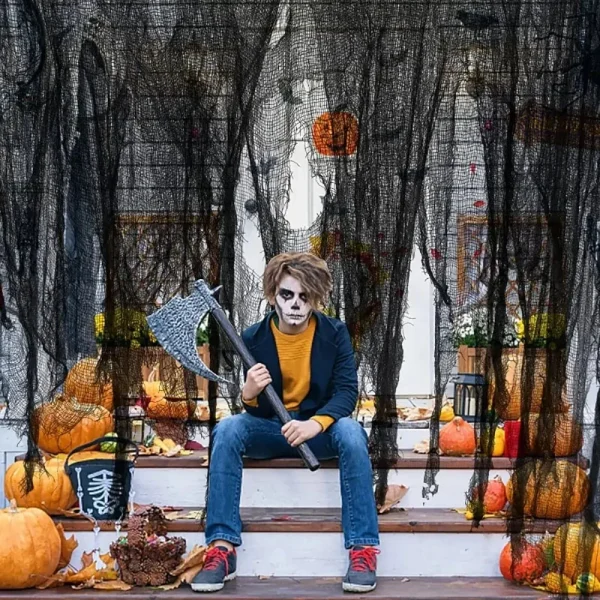 Decorazione di Halloween Garza nera, ragnatela artificiale, panno raccapricciante nero, oggetti di scena gotici per decorazioni per la casa stregata 3
