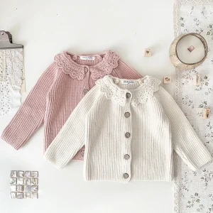 1-5Yrs Cardigan lavorato a maglia per ragazze addensare Cardigan per neonate colletto con volant completo in maglia per bambini giacca per bambini vestiti maglioni per bambini 1