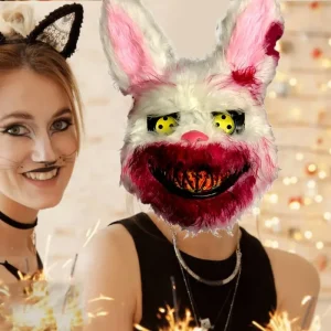 2024 Horror Cosplay Halloween Maschera per il viso Spettacolo di feste Trucco Orso Coniglio Pelliccia di animale Spaventoso Copricapo Festa di carnevale Prop Maschera per gli occhi 1