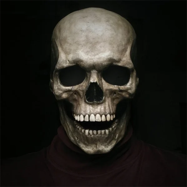 Maschera a testa intera con teschio di Halloween con casco in lattice realistico spaventoso con mascella mobile con per adulti, maschera per feste cosplay di Halloween 4