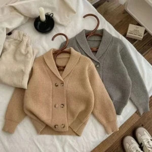 Autunno Inverno Nuovi Ragazzi Maglione di Colore Solido Doppiopetto Risvolto Cappotto Lavorato A Maglia Per 2 3 4 5 6 7 Anni Ragazzi Casual Cardigan Lavorato A Maglia 1