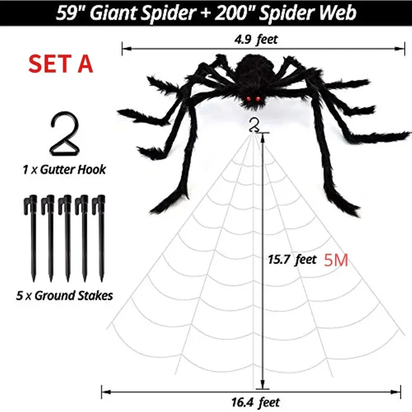 Ragno di peluche super grande realizzato in filo e peluche in stile nero e multicolore per decorazioni per feste o Halloween 1 pezzo 30 cm, 50 cm, 75 cm 6
