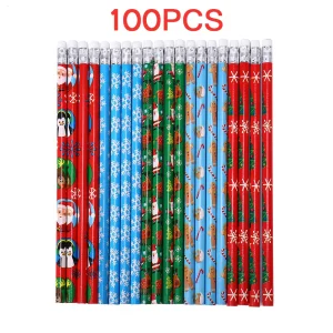 100pcs matita di legno a tema natalizio HB pittura Non tossica nera che scrive matita Standard cancelleria carina materiale scolastico per ufficio 1