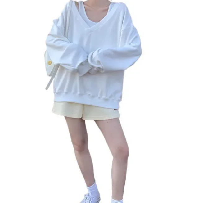 Felpa da donna allentata a maniche lunghe con spalle scoperte Design sottile Senso Autunno Inverno Nuovo stile Top casual alla moda 5