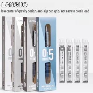 LANGUO Matita meccanica in metallo a bassa gravità per disegno con impugnatura morbida 0,3/0,5/0,7 mm Set di matite HB con mine Materiale scolastico di cancelleria 1