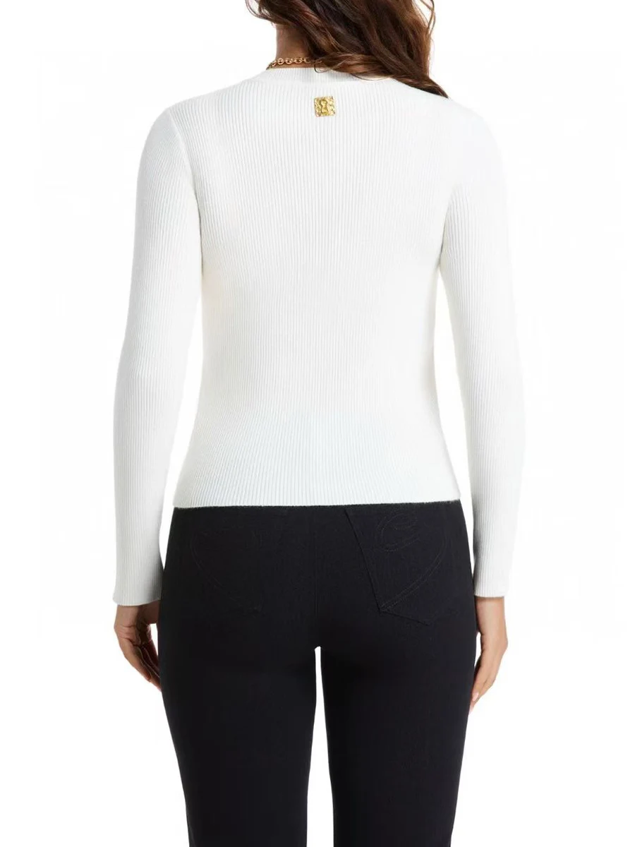 TWOTWINSTYL Solido Dimagrante Impiombato Paillettes Nozioni di Base Maglioni per Le Donne Girocollo Maniche Lunghe Scava Fuori Maglione Casual Femminile 4