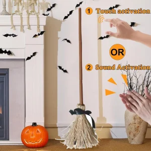 Scopa galleggiante attivata dal suono di Halloween Scopa da strega attivata al tocco Manico di scopa da strega galleggiante per decorazioni per feste Ballo stregato 1