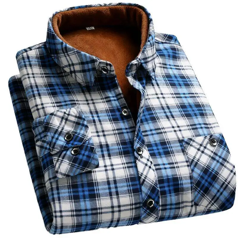 Camicia termica da uomo 2025 Camicia scozzese ispessita invernale per papà Camicia casual da lavoro a maniche lunghe da uomo di mezza età Colori multipli 2