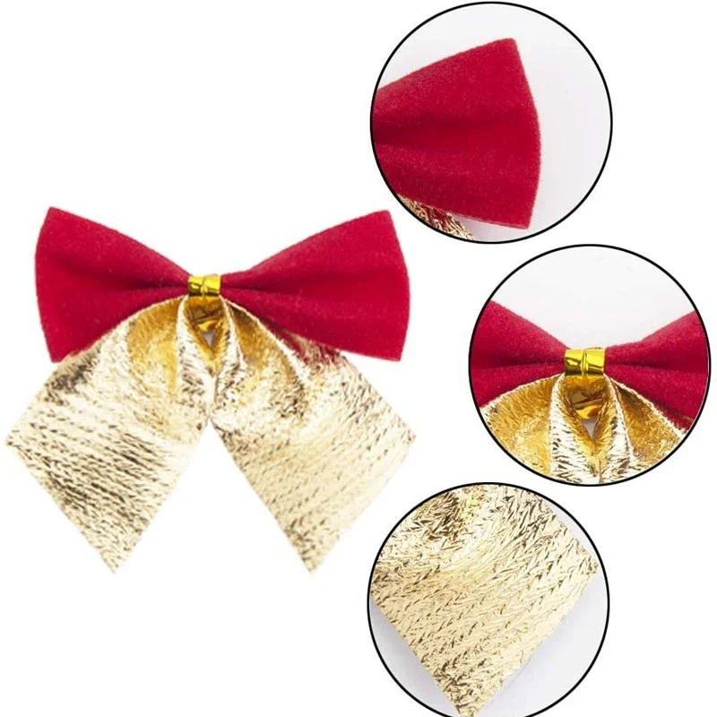 12 pezzi 5 cm fiocco di Natale oro rosso mini albero di Natale bowknot ornamenti pendenti per la decorazione domestica Navidad festa di Capodanno regali fai da te 6