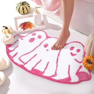 Halloween Pink Cute Cartoon Ghost tappeto antiscivolo Decor imitazione Cashmere ingresso zerbino Cashmere casa bagno pavimento tappeto 1