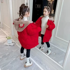 Giacca in cotone ispessito per ragazze Inverno Nuovi cappotti foderati in pile per bambini Capispalla con cappuccio in velluto per adolescenti Parka da neve Abbigliamento per bambini 1