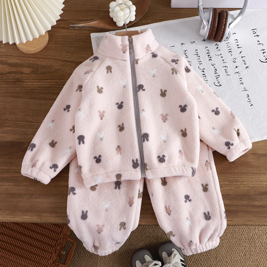 Autunno Inverno Bambini Pigiama in pile spesso Set Coreano Cartoon Ragazze del bambino Moda Peluche Abiti caldi 1-4Y Ragazzi Home Wear Suit 5