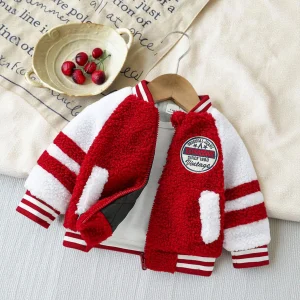 Inverno nuovi neonati/ragazze manica intera contrasto colore lettera cerniera top in pile cappotto moda abbigliamento giacca 1-3 anni 1