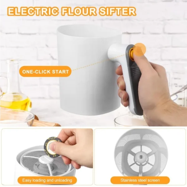 Setaccio per farina elettrico Filtro per shaker per polvere portatile per zucchero a velo Cottura di pasticceria Strumenti per setacciatura Setaccio per farina 5