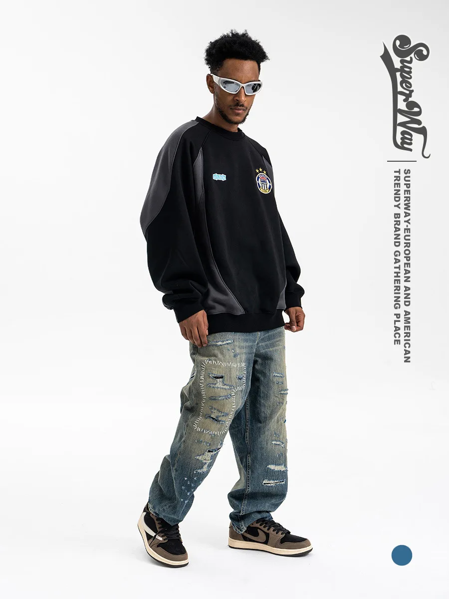 2025 Autunno/Inverno nuovi pantaloni casual realizzati pesanti di marca alla moda, jeans da uomo a gamba larga da cowshed 5