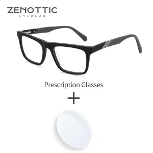 ZENOTTIC Taglia L Occhiali da vista popolari in acetato Lenti ottiche rettangolari con ricetta Uomo Occhiali miopia Uomo 1