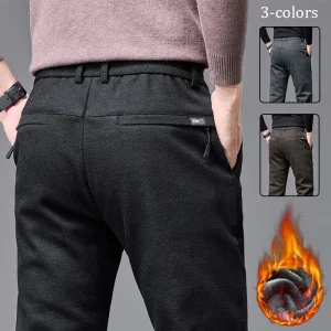 Pantaloni casual elastici in pile invernale da uomo spessi caldi morbidi pantaloni slim elasticizzati da lavoro streetwear moda abiti di marca coreana 1