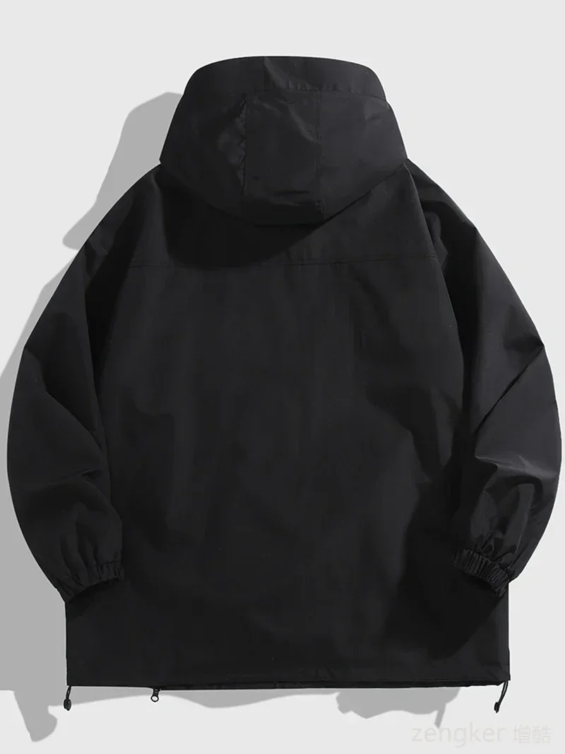 Giacca da carica con cerniera diagonale da esterno nera casual da uomo primavera autunno Felpa con cappuccio alla moda Giacca impermeabile grande 200 kg 12XL 3